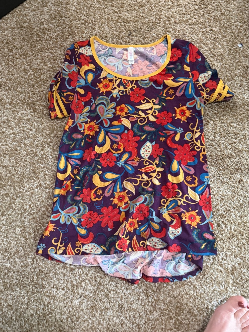 LuLaRoe Short Sleeve Tee in Purple, Red, Yellow, Blue Floral Print